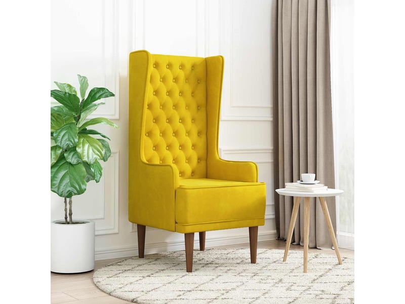  Vidaxl chaise à dossier haut avec boutons capitonnés jaune velours  - Conforama B