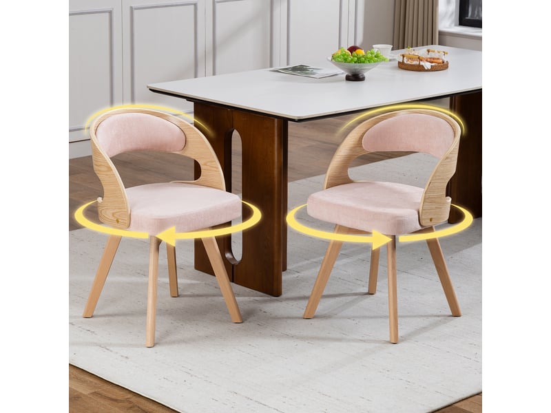  Chaise de salle à manger pivotante avec dossier ergonomique et assise rembourrée, en lin rose  - Conforama B