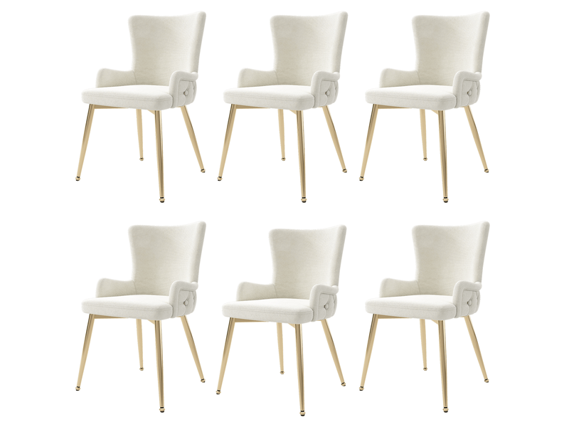 Chaise de salle à manger lot de 6, velours confortable, dossier ergonomique, piètement métal or structure stable  - Conforama A