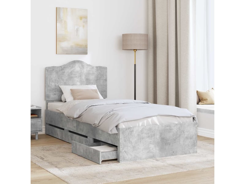 Lit simple- lit adulte - cadre de lit avec tiroir gris béton 90 x 200 cm bois ingénierie - Conforama B