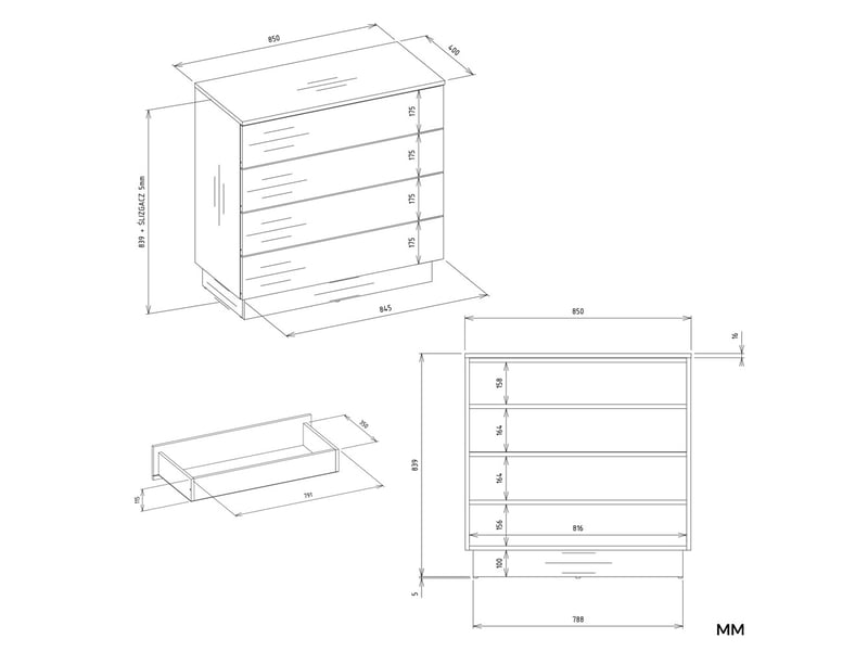  Amber 4s - commode 4 tiroirs - 85x84x40 cm - pour chambre et salon - blanc  - Conforama C