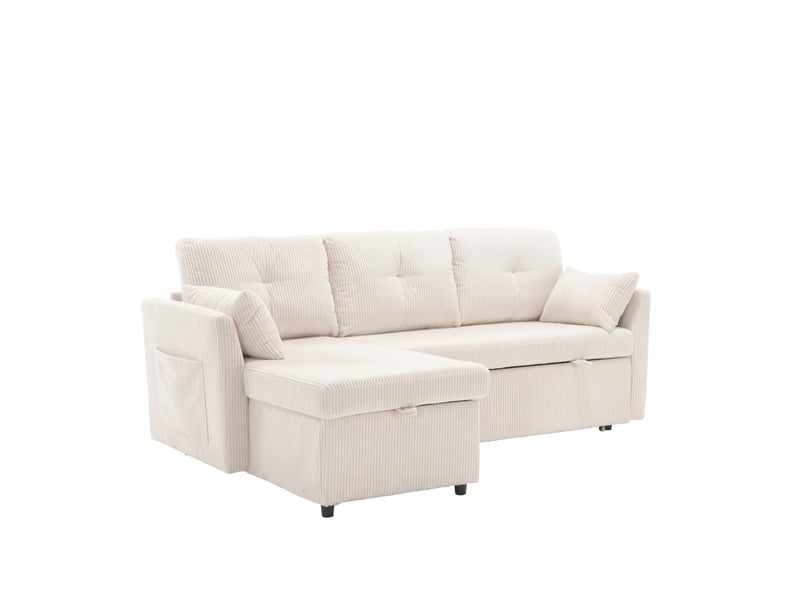 Canapé d'angle modulable convertible 3 places avec rangement, en velours côtelé beige - Conforama A