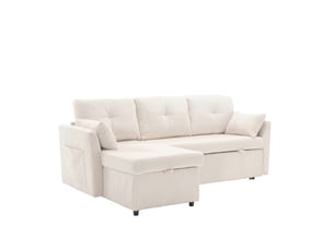 Canapé d'angle modulable convertible 3 places avec rangement, en velours côtelé beige
