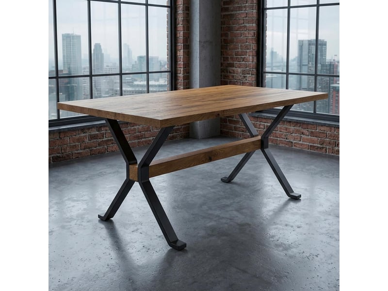 Table à manger rectangulaire style industriel 150cm rustica bois de manguier et métal noir Rustica - Conforama C
