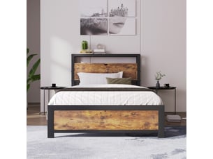 Lit avec rangement 90x200 cm OKWISH coloris bois foncé