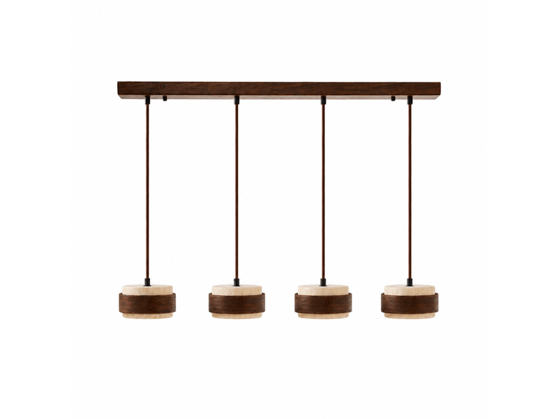  Luminaire design 4 suspensions en travertin et bois effet noyer iris  - Conforama A