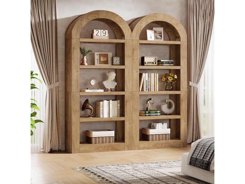  Tribesigns bibliothèque arquée de 180 cm de haut avec rangements, étagère ouverte en bois à 5 niveaux pour salon, chambre, bibliothèque ou bureau, couleur naturelle  - Conforama E