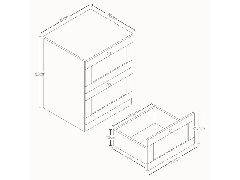  Table de chevet altino 2 tiroirs, commode de nuit, chambre, rangement, 53x40x36cm, noir 3332170 - Conforama D