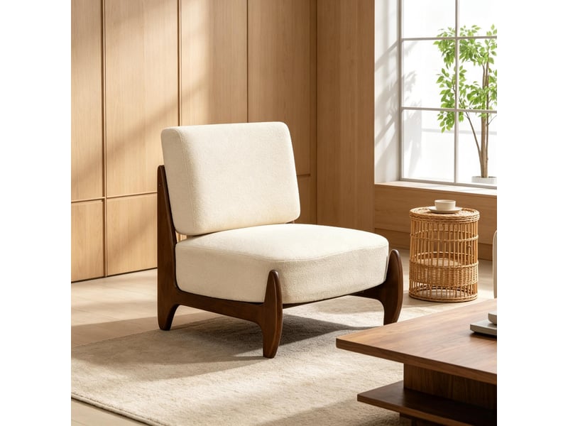  Fauteuil de salon beige en tissu, assise rembourrée 18 cm et structure en bois pour vos moments de détente  - Conforama B