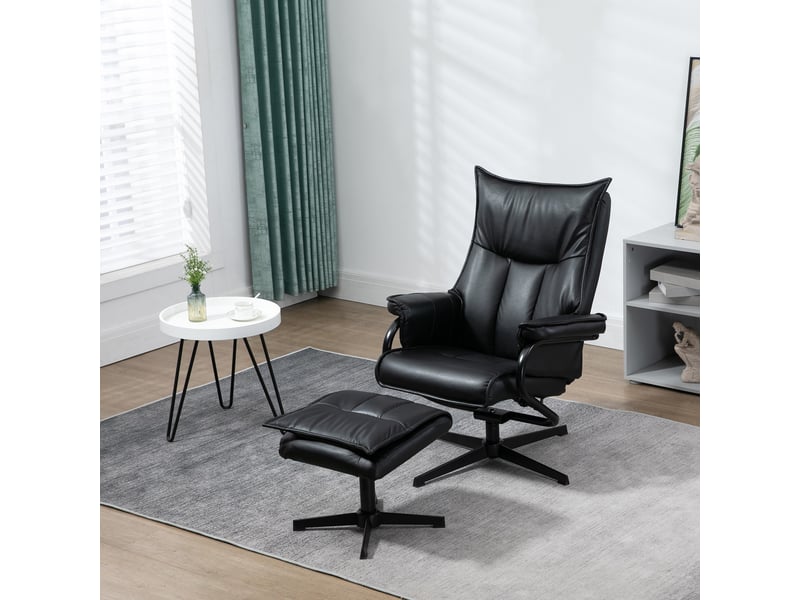  Fauteuil inclinable avec repose-pieds, pivotant, dossier inclinable, structure en acier, noir  - Conforama D