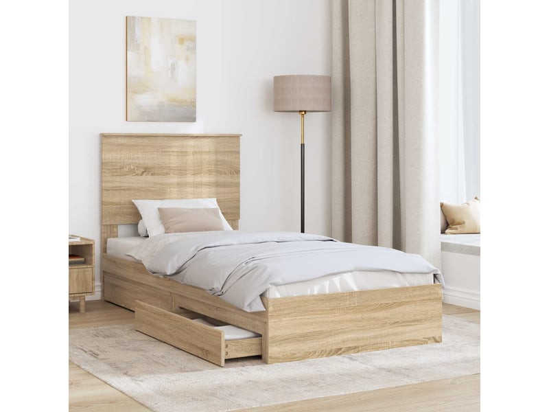  Lit simple- lit adulte -  lit de rangement chêne sonoma 90 x 200 cm bois d'ingénierie  - Conforama B