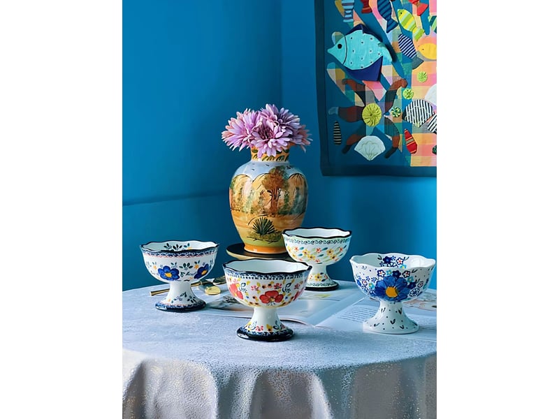  Coupe à glace sur pied en porcelaine, fleurs de printemps  - Conforama B