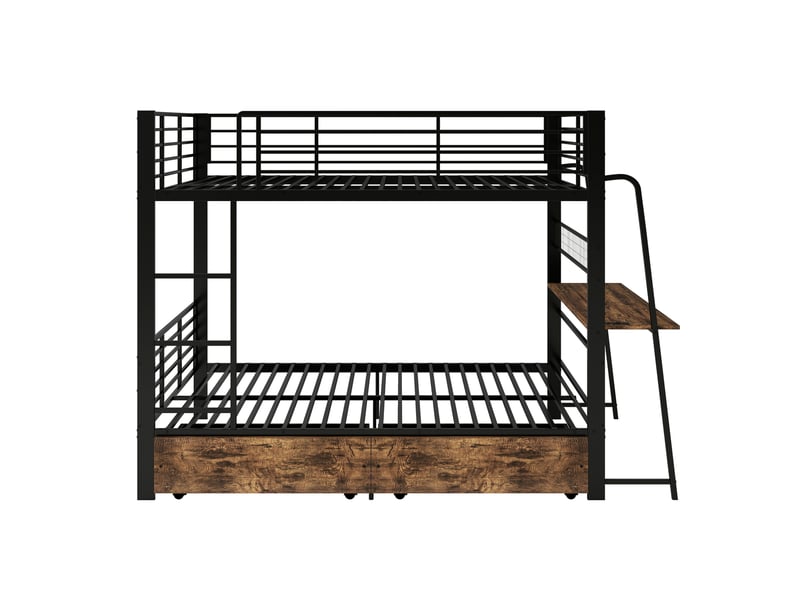  Lit mezzanine 140 × 200 cm 2 places avec bureau, 2 tiroirs, led réglable, prises usb et type-c, sans matelas, noir  - Conforama E