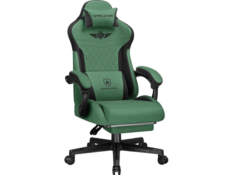 Gtplayer chaise de jeu ergonomique avec soutien lombaire et dossier large 150kg - tissu vert GT832-GE - Conforama A