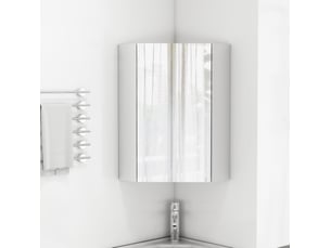 Armoire de toilette d'angle murale blanche à 3 miroirs avec rangements, pour petites salles de bains
