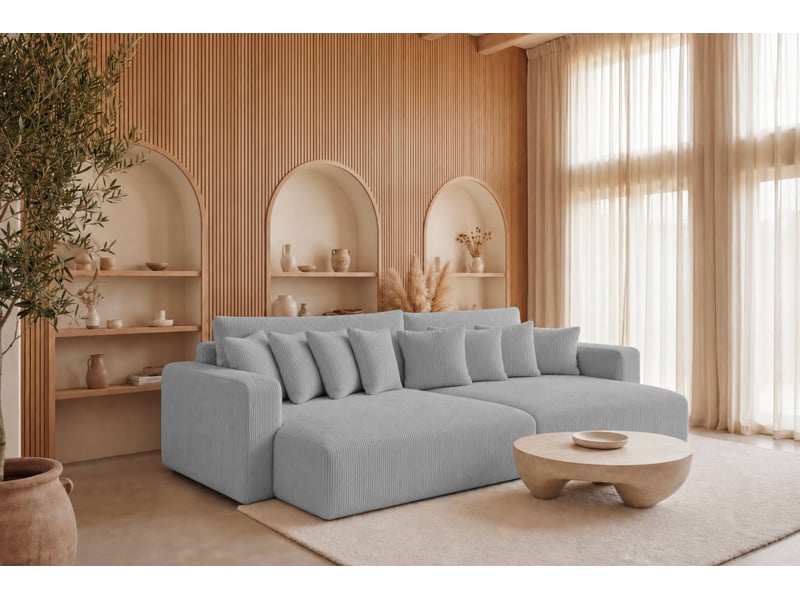 Suzie - canapé droit convertible petit velours côtelé 4 places gris clair - Conforama B