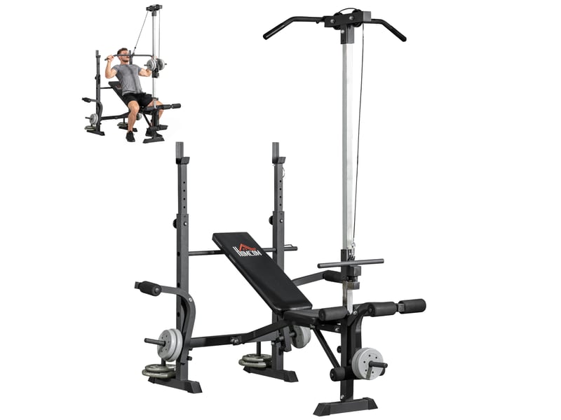  Panca fitness con leg press, squat rack e leg extension, in acciaio e pu, 180x134x200 cm, nero e argento  - Conforama A