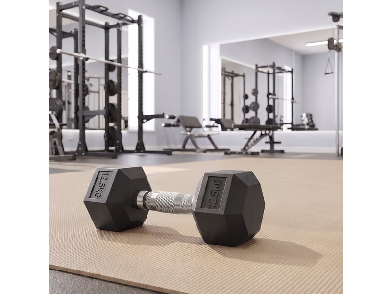 Haltère musculation hexagonal en fonte, revêtement pvc antidérapant, 32,9 x 14,7 x 12,7 cm, noir  - Conforama B