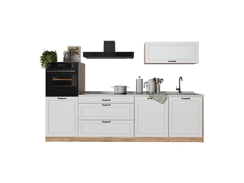  Vicco cuisine, blanc campagnechêne doré, 280cm plan de travail anthracite  - Conforama E