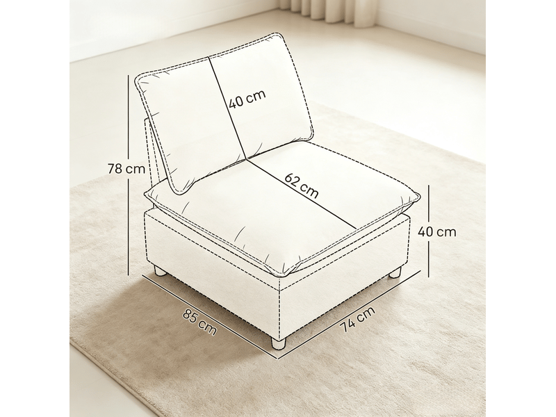  Fauteuil fixe modenvie 1 place en tissu crème 74 x 85 x 78 cm avec coussins épais  - Conforama C