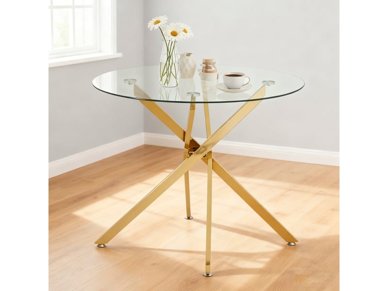 Table en verre pour 2 à 4 personnes, pieds en métal doré  - Conforama D