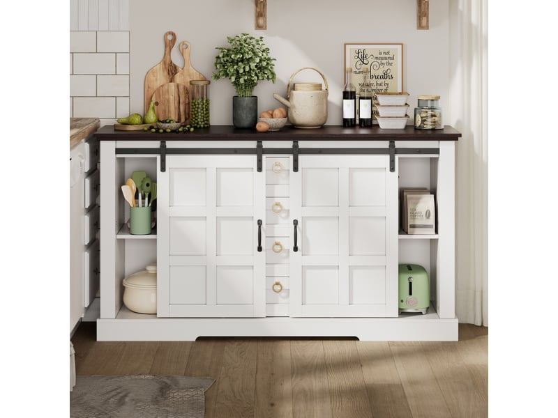 Buffet 150x40x85 cm avec 2 portes coulissantes et 4 tiroirs en mdf blanc - Conforama D