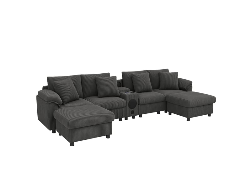 Canapé modulable,315,5x144x84,5 cm,6 places avec rangement,velours côtelé,gris - Conforama D