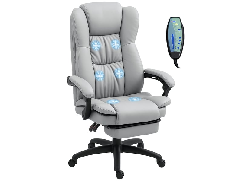  Fauteuil pivotant réglable avec repose-pieds, appui-tête, fonction massage, similicuir, 68,5 x 68,5 x 113-121 cm  - Conforama A