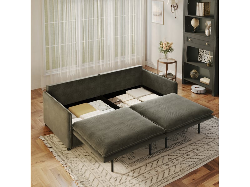 Canapé-lit tcqpz 3 places convertible 3 en 1 avec rangement 206 x 91 x 86 cm en chenille gris foncé - Conforama E