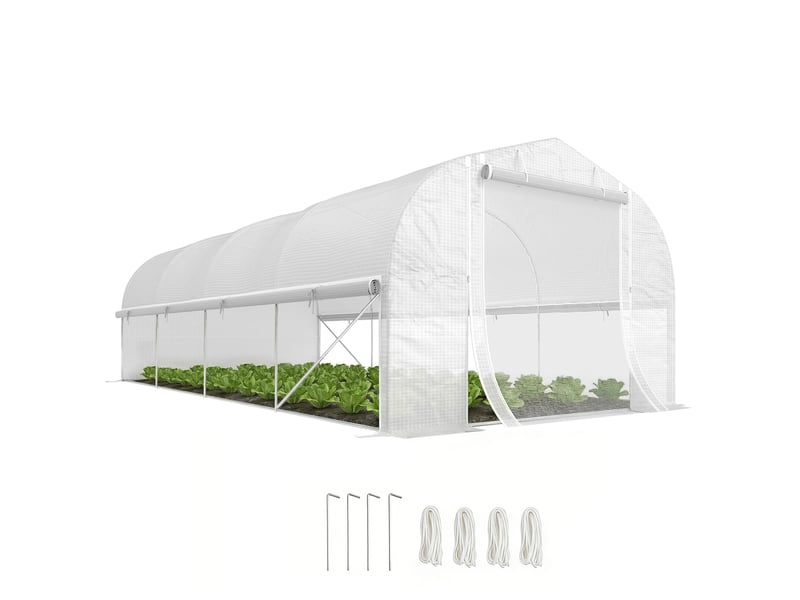  Serre de plain-pied de 6 x 3 x 2 m, 8 fenêtres, porte, moustiquaires, structure métallique, blanche  - Conforama A