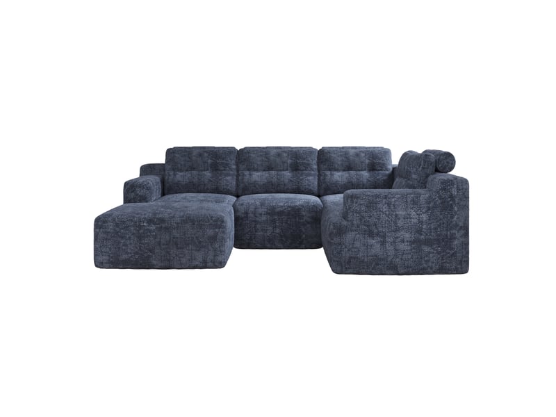 Canapé d'angle modulable 5 places avec pouf en chenille bleu - Conforama A