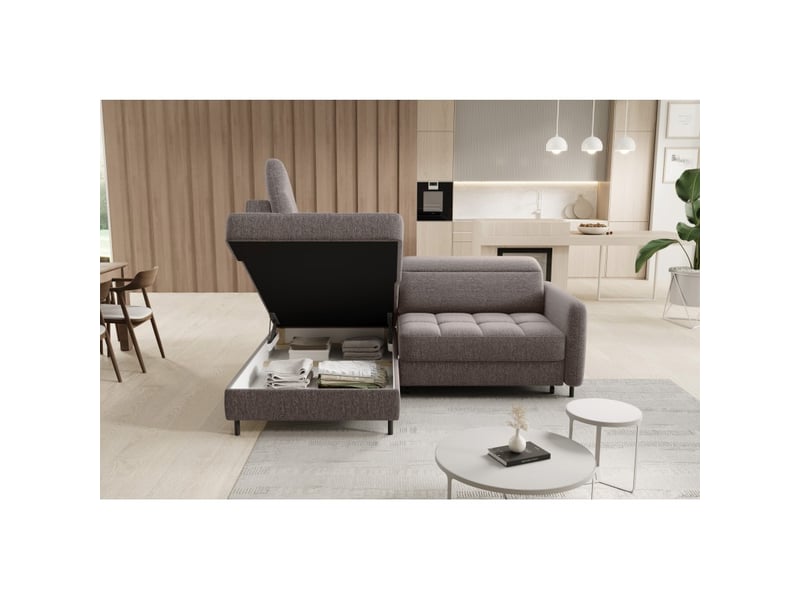 Canapé d'angle gauche convertible barnea 208 cm marron avec rangement - Conforama C