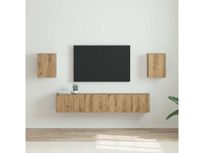  Meuble tv - banc tv - meuble de rangement mural 2 pcs chêne artisan bois d'ingénierie  - Conforama B
