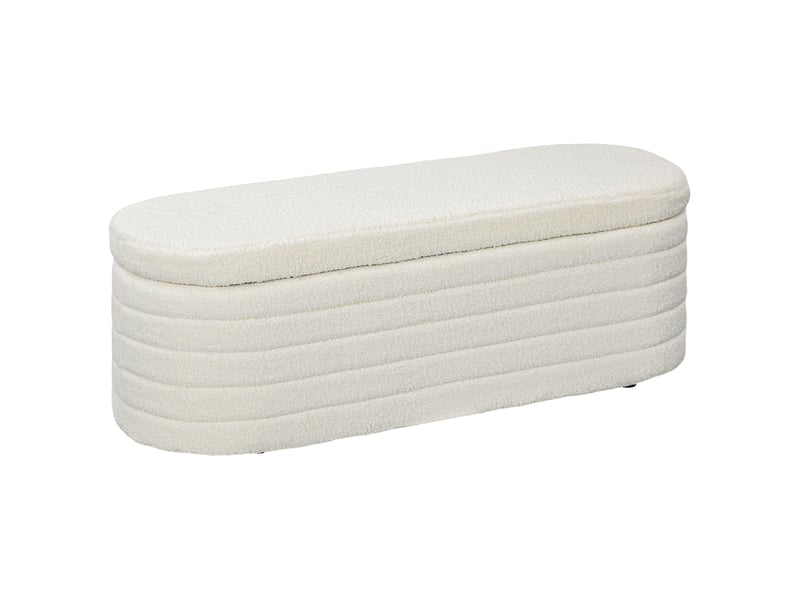  Banc coffre en tissu bouclé avec rangement 116 x 41 x 40,5 cm blanc crème  - Conforama A