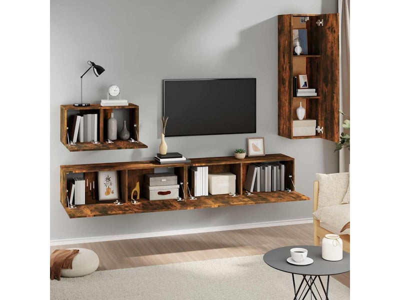  Ensemble de meubles tv 4 pcs chêne fumé bois d'ingénierie shl50374  - Conforama C