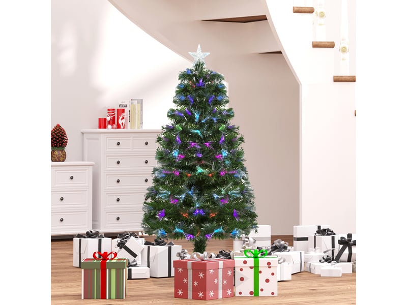  Sapin de noël artificiel arbre de noël lumineux 120cm en fibre optique deco noël lumière à variation de couleurs 130 led vert  - Conforama B