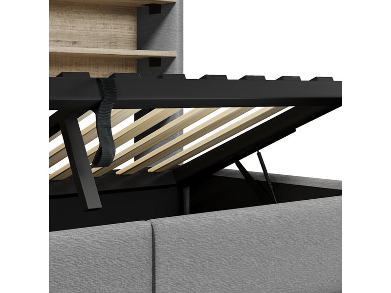 Canapé-lit, 90 x 200 cm, mécanisme hydraulique, élément de rangement latéral, avec bande lumineuse led, velours, gris - Conforama E