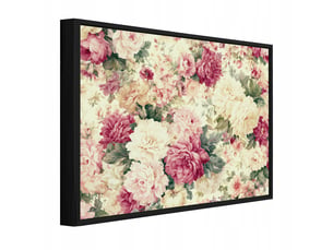 Tableau avec cadre impression sur toile fleurs pivoines beige - 90x60 cm - tableau avec cadre chambre et salon