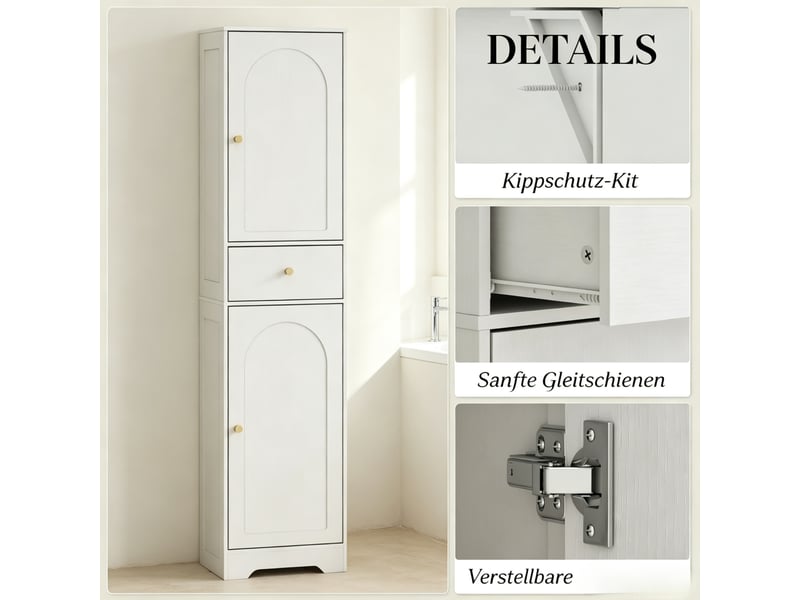 Colonne salle de bain haute, placards et tiroirs, étagères réglables, rangement - Conforama D