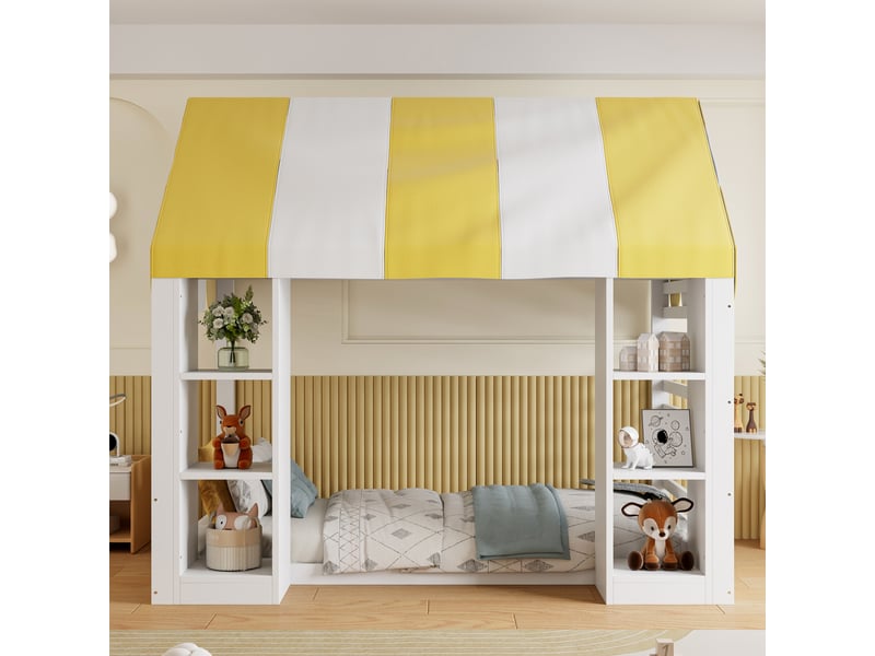  Lit cabane 90x200 cm coloris blanc bois massif  - Conforama D