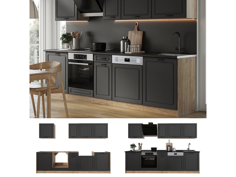  Vicco cuisine, anthracite campagnechêne doré, 280cm plan de travail marbre  - Conforama D