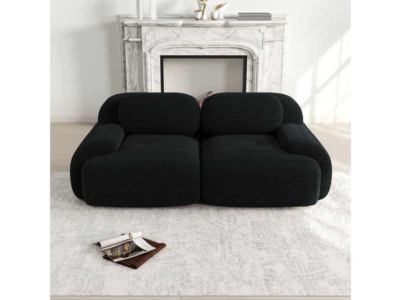  Canapé modulable, canapé 2 places, en velours tricoté, noir, base antidérapante, forme incurvée, sans structure  - Conforama C