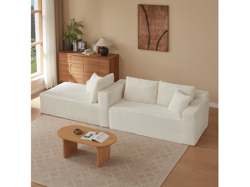  Canapé d’angle modulable 4 places blanc avec méridienne  - Conforama C