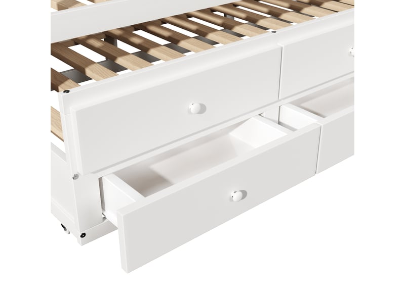  Lit gigogne 90x200 cm en bois massif blanc avec lit d'appoint 90x190 cm et 3 tiroirs  - Conforama R