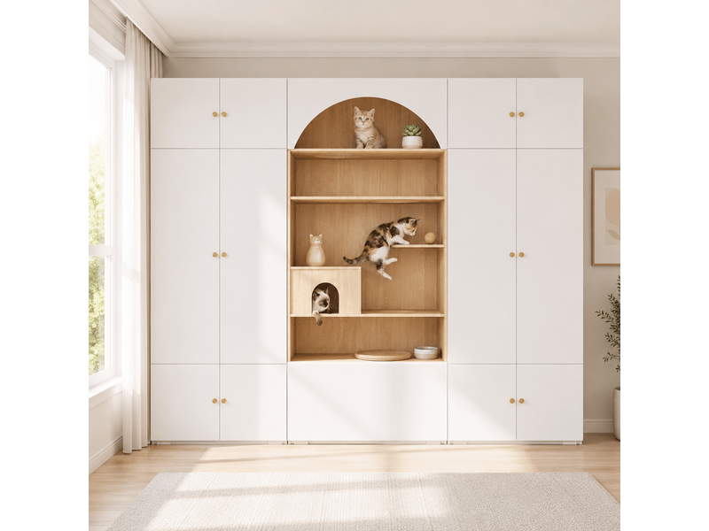 Armoire multifonction 270 x 50 x 200 cm avec penderie, mur d’escalade et coussin pour animal, ensemble de rangement pour chambre, salon ou entrée - blancbois OPULERANE TRADING LTD - Conforama E