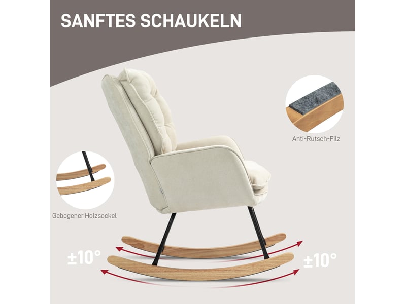  Fauteuil à bascule avec accoudoirs, dossier haut et assise rembourrée, en polyester beige  - Conforama E