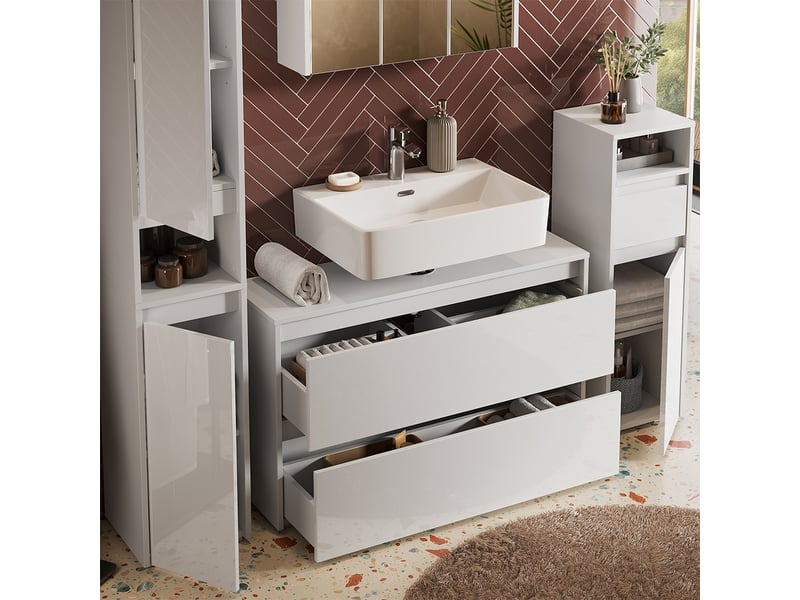  Vicco meubles bain, blanc haute brillanceblanc, 4 pièces  - Conforama D