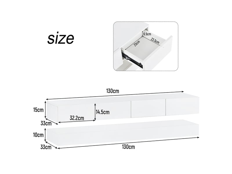  Meuble tv suspendu blanc 130 cm avec led bluetooth pour téléviseur jusqu'à 55 pouces  - Conforama C
