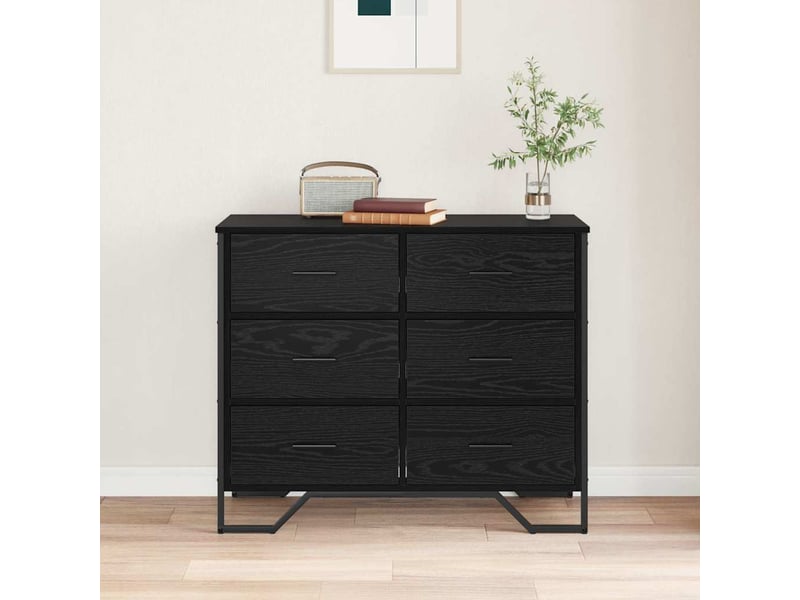  Commode chambre adulte, armoire à tiroirs 6-tiroir chêne noir 91x35,5x74,5 cm  - Conforama D