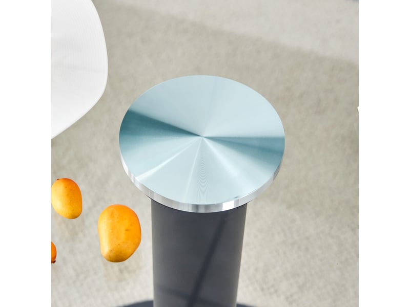  Table de salle à manger ronde en verre et métal, diamètre 85 cm, hauteur 76 cm, transparente noire  - Conforama D